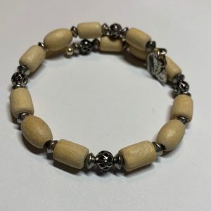 3/$20 Alex and Ani tan wood and silver beaded wrap bracelet